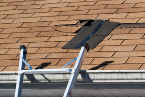 Damaged roofing shingles